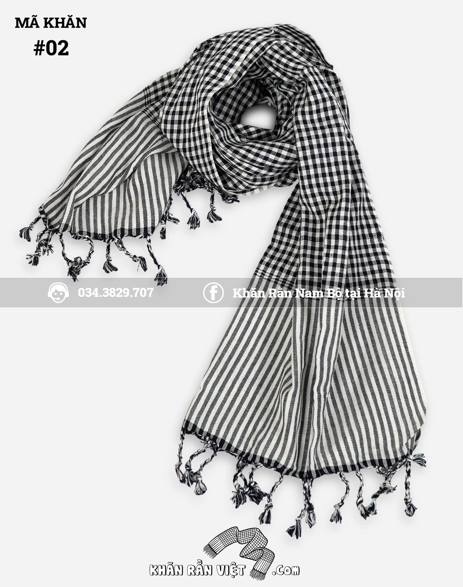Khăn caro nhỏ Đen Trắng - Ảnh 2